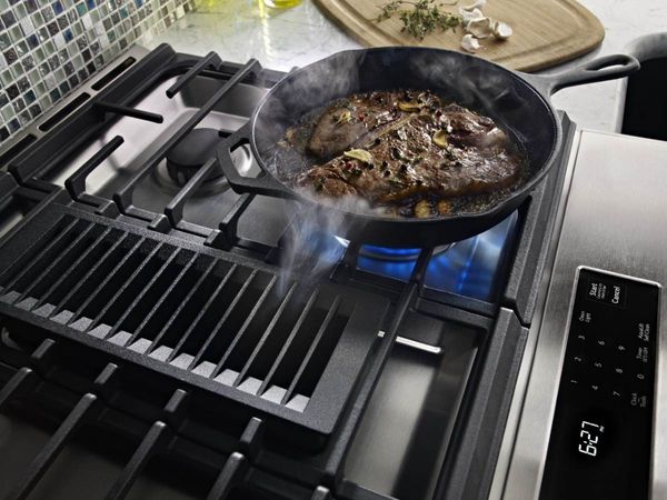 KitchenAid 30" Stainless Steel Downdraft Slide In Dual Fuel Range