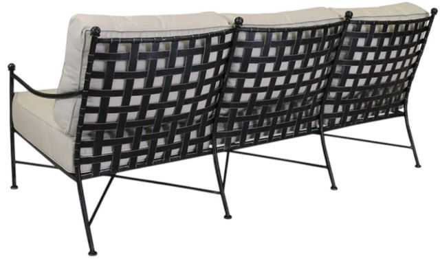 Sunset West Provence Century Pewter Antique Wrought Iron Outdoor Sofa with Canvas Flax Cushion-2