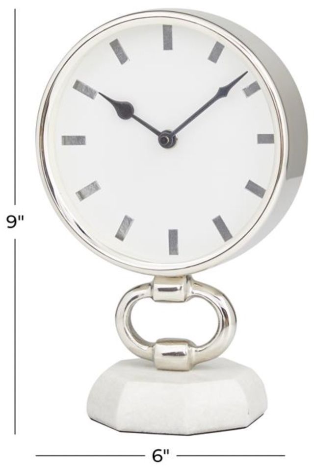 Deco Marche Silver 6” Clock with Marble Face-3