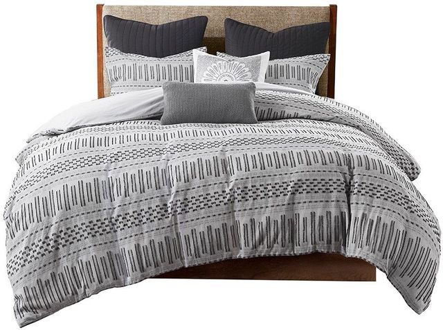 Olliix by INK+IVY Grey Full/Queen Rhea Cotton Jacquard Duvet Cover Mini Set-0