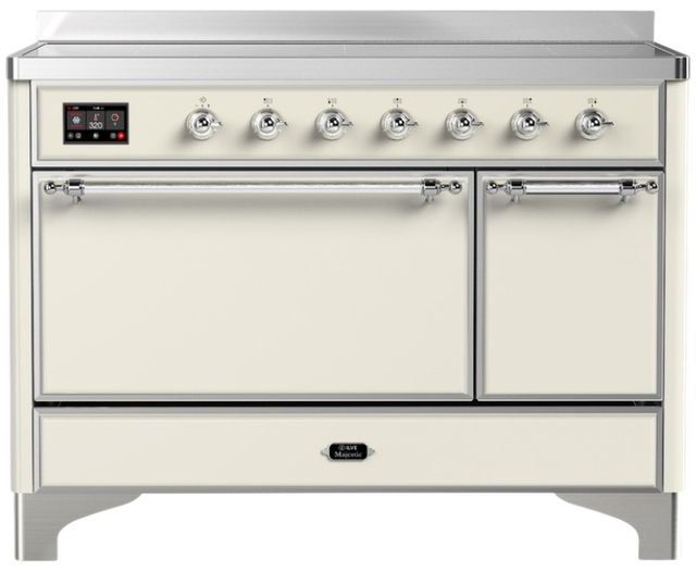Ilve® Majestic III 48" Antique White Pro Style Induction Range with Solid Door and Chrome Trim-0