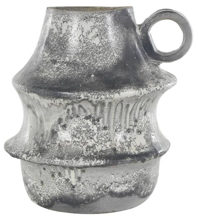 Deco Marche Light Gray Distressed Fluted Vase with Ring Handle-2