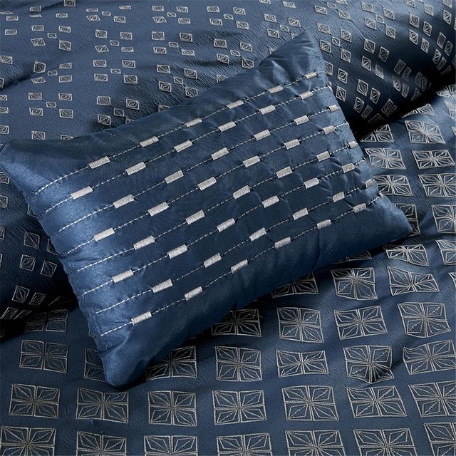 Olliix by Madison Park Biloxi 7 Piece Navy California King Comforter Set-4