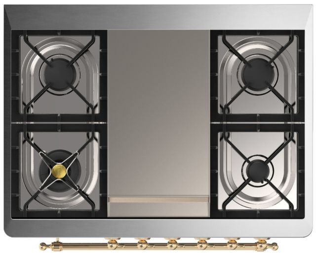Ilve® Majestic III 36" Burgundy Pro Style Dual Fuel Liquid Propane Range with Solid Door and Brass Trim-3