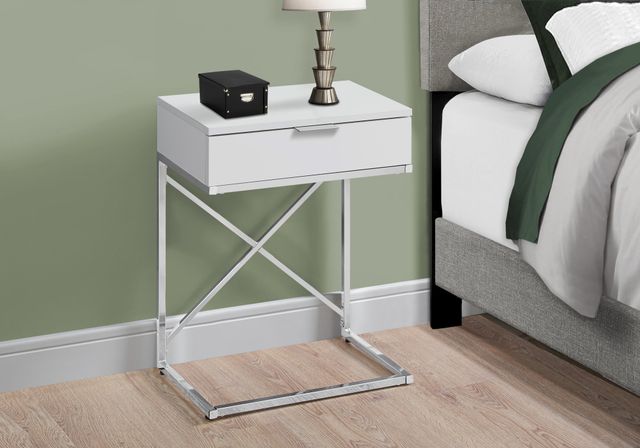 Monarch Specialties Inc. Glossy White 24"H Drawer Accent Table with Chrome Metal Base-2