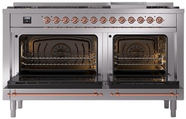 Ilve® Nostalgie II Series 60" Stainless Steel Pro Style Dual Fuel Range-1