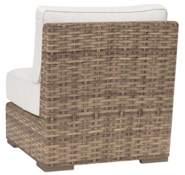 Sunset West Havana Aged Tobacco Resin Wicker Outdoor Armless Club Chair with Canvas Flax Cushion-1