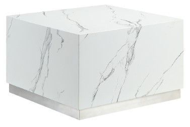 Mazin Furniture Astraia Faux Marble Small Cube Coffee Table with Brushed Nickel Base-0