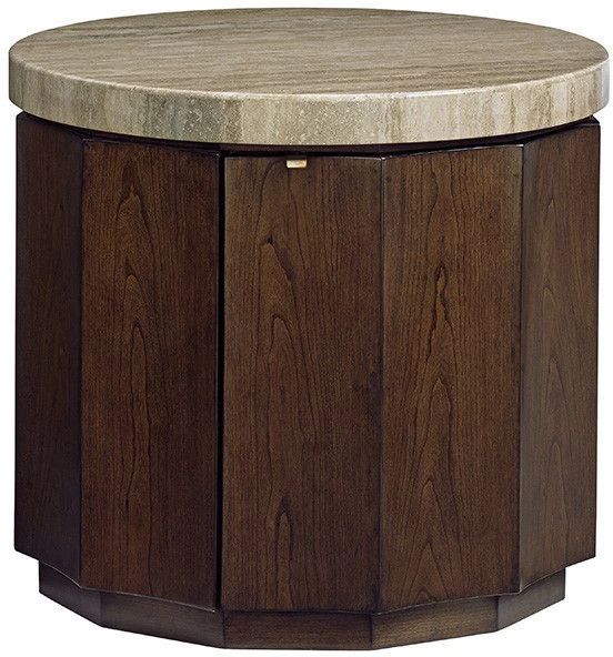 Lexington Home Laurel Canyon Glendora Silver Travertine Top Drum Table with Warm Mocha Base-0