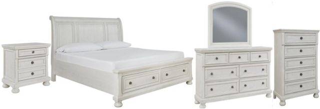 Signature Design by Ashley® Robbinsdale 5-Piece Antique White King Panel Bed Set-0