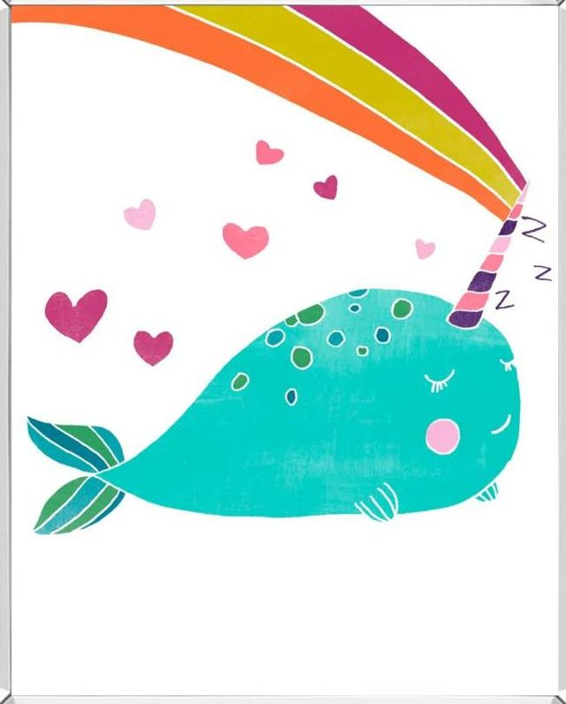 Classy Art Happy Narwals III by June Erica Vess Mirrored Frame Wall Art-1