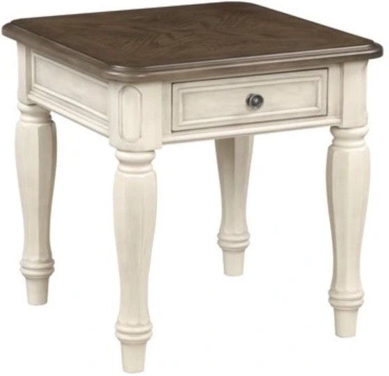 Bernards Linden Brown End Table with White Base-0