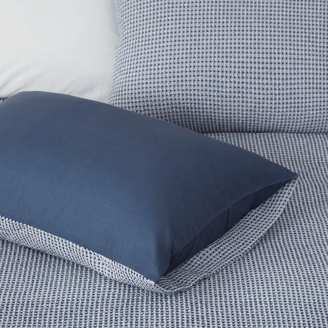 Olliix by Clean Spaces Mara 4 Piece Yarn Dyed Cotton Bamboo Blend Waffle Weave Blue King/California King Comforter Cover Set-4