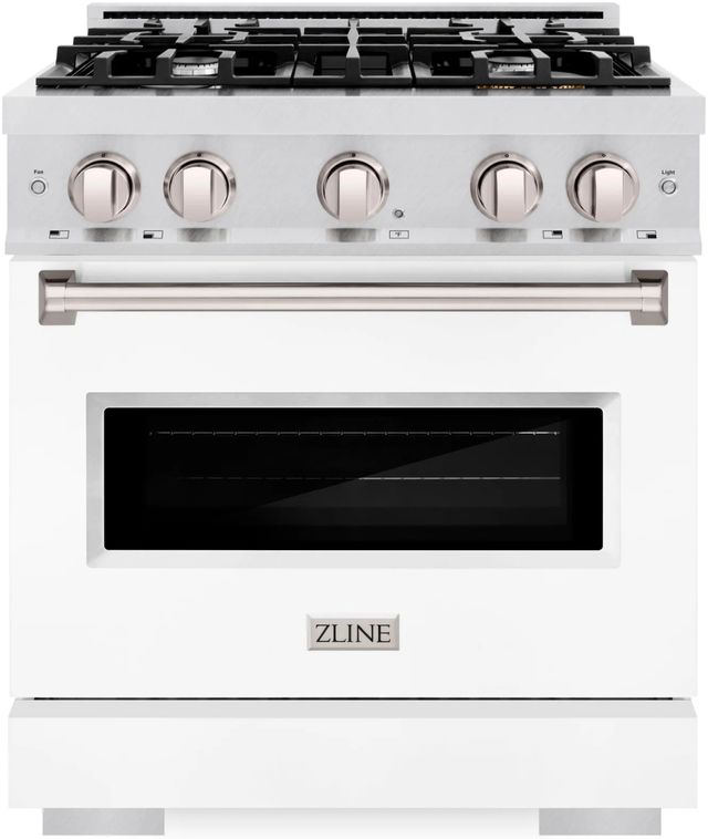 ZLINE Classic 30" Satin Stainless Steel Pro Style Dual Fuel Range with White Matte Door-0
