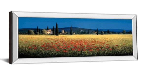 Classy Art Tuscan Panorama-Poppies by David Short Mirrored Frame Wall Art-1