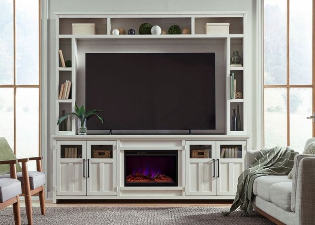 aspenhome® Finnegan White 98" Fireplace Console and Hutch-0