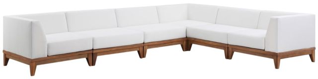 Meridian Furniture Rio 6-Piece Brown/Off-White Acacia/Fabric 131" Outdoor Patio Modular Sectional-0