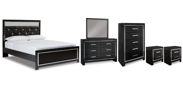 Signature Design by Ashley® Kaydell 6-Piece Black Queen Upholstered Panel Bed Set-0