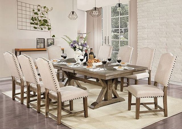 Furniture of America® Julia 9-Piece Beige/Light Oak Dining Set-0