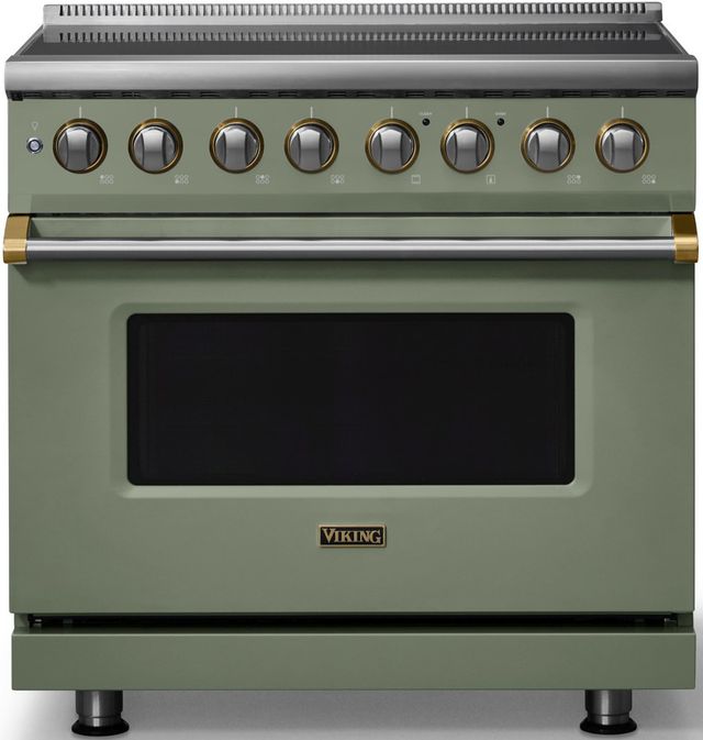 Viking® 5 Series 36" Eucalyptus Pro Style Induction Range with Brushed Brass Trim-0