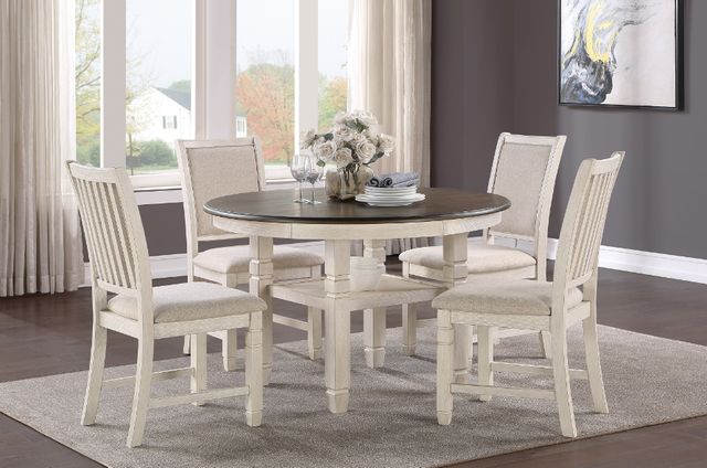 Homelegance® Asher Antique White Round Dining Table with Brown Top -1
