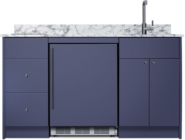 Summit® Turnkey Caldera 63" Midnight Navy Kitchenette with Undercounter the Refrigerator, Induction Cooktop and Sink with Faucet-0
