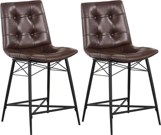 Coaster® Aiken 2-Piece Brown Upholstered Tufted Counter Stools-1