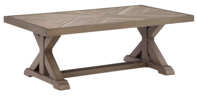 Signature Design by Ashley® Revare Beach Beige Aluminum/Porcelain Outdoor Cocktail Table-0