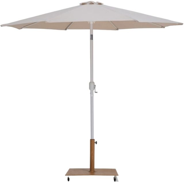 Meridian Furniture Fiji Beige/Matte White/Teak Aluminum Outdoor Patio Umbrella and Base-0