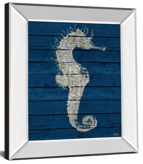 Classy Art Antique Seahorse on Blue I by Patricia Pinto Mirror Framed Wall Art-0