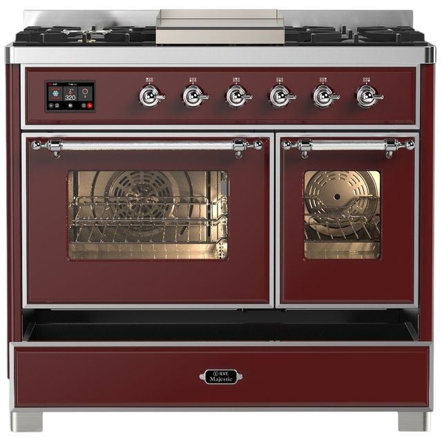 Ilve® Majestic III 40" Burgundy Pro Style Dual Fuel Natural Gas Range with Triple Glass Door and Chrome Trim-2