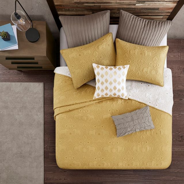 Olliix by INK+IVY 3 Piece Yellow Full/Queen Kandula Coverlet Mini Set-3