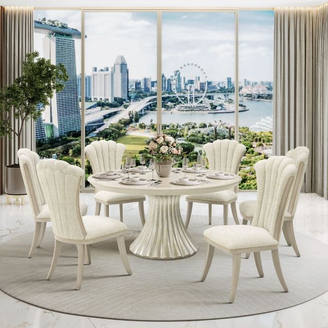 Michael Amini® Fantosini Silver Leaf Round Dining Table-1