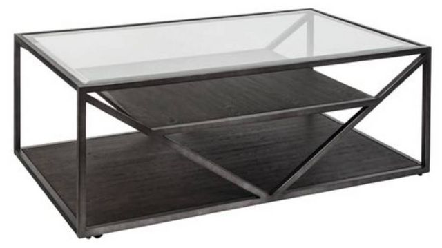 Liberty Furniture Arista 3-Piece Cobblestone Glass Top Cocktail Table Set with Black Metal Frames-1