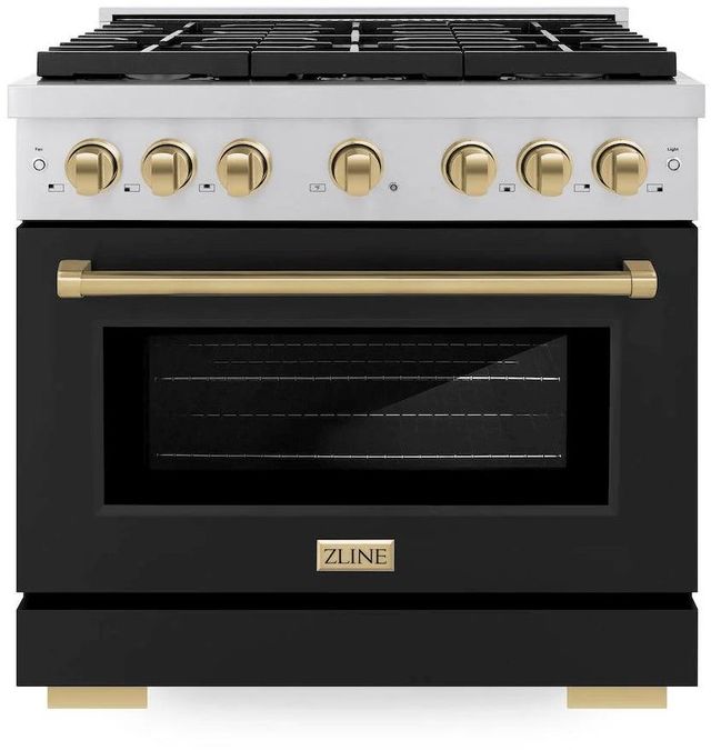 ZLINE Autograph Edition Paramount 36" Stainless Steel Pro Style Gas Range with Black Matte Door and Champagne Bronze Accents-0