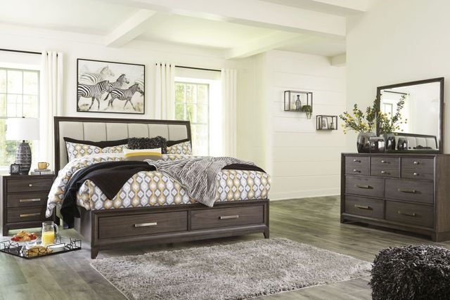 Signature Design by Ashley® Brueban 4-Piece Gray/Rich Brown King Storage Panel Bed Set-2