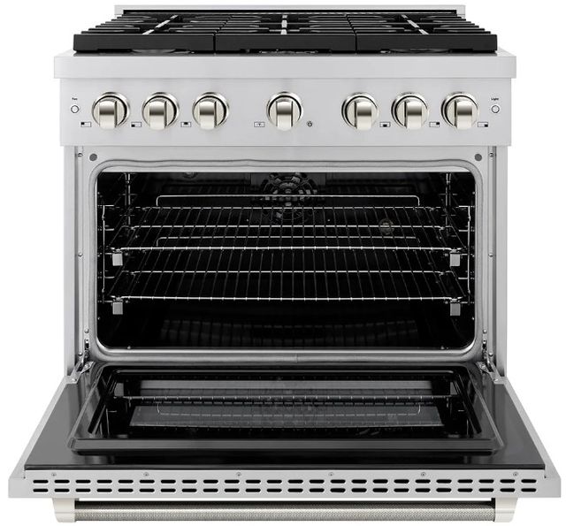 ZLINE Autograph Edition Paramount 36" 5.2 cu. ft. Stainless Steel with Polished Nickel Helix Handle and Knob Accents Dual Fuel Range with 6 Burner Gas Cooktop and Electric Convection Oven-2