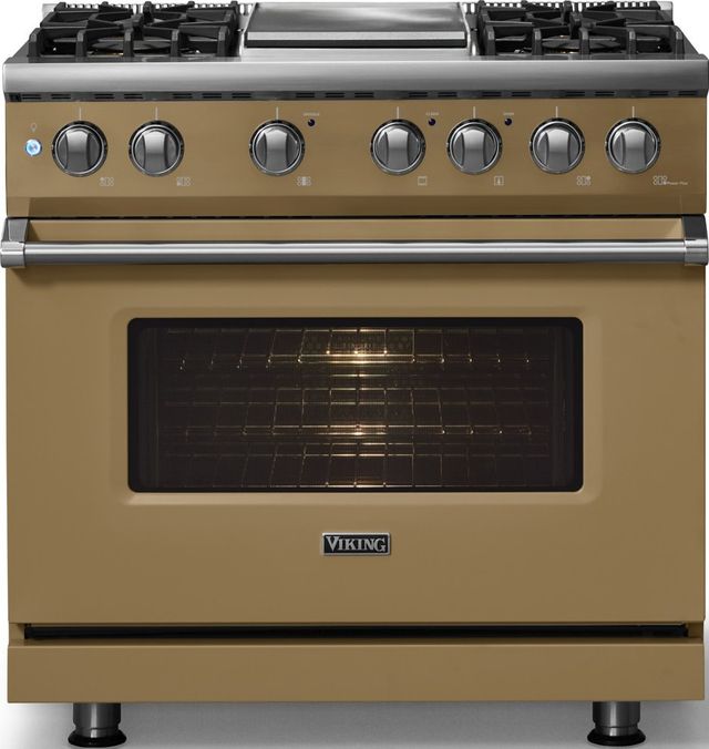 Viking® 5 Series 36" Golden Hour Pro Style Dual Fuel (NG) Range with Polished Chrome Trim-2