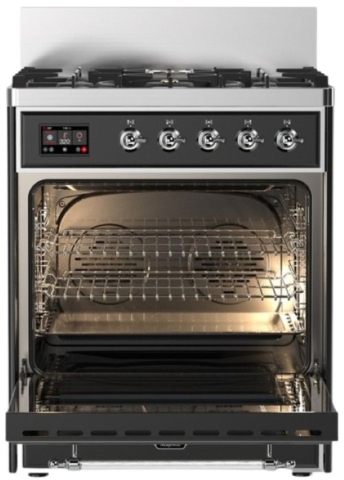 Ilve® Majestic III 30" Graphite Matte Pro Style Dual Fuel Natural Gas Range with Solid Door and Chrome Trim-1