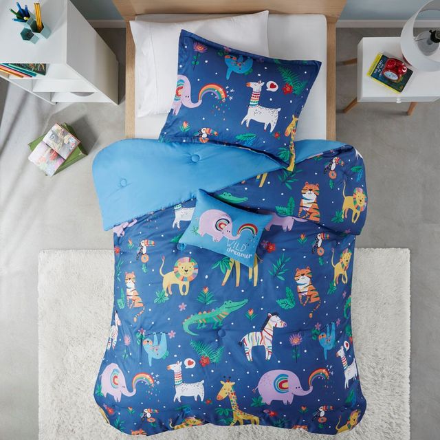 Olliix by Mi Zone Kids Rainbow Animals Multi Printed Full/Queen Comforter Set-3