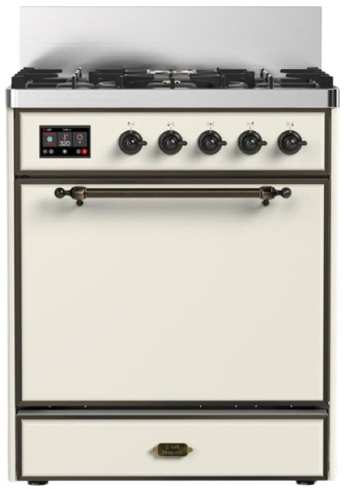 Ilve® Majestic III 30" Antique White Pro Style Dual Fuel Natural Gas Range with 5 Black Brass Burners and Burnished Trim-0