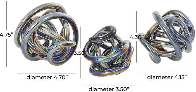 Deco Marche 3-Piece Dark Gray Glass Iridescent Knotted Ball Decorative Sculpture Set-3
