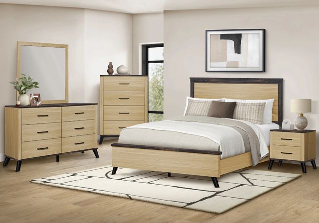 Monarch Specialties Inc. Light Oak/Rustic Oak Queen Panel Bed-1