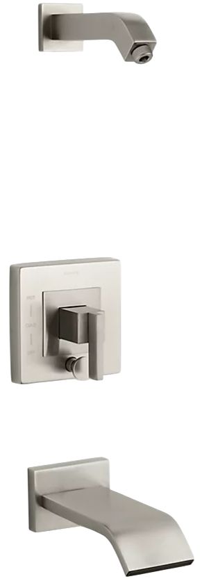 KOHLER® Loure® Rite-Temp® Vibrant Brushed Nickel Bath and Shower Trim Kit with Push-Button Diverter without Showerhead-0