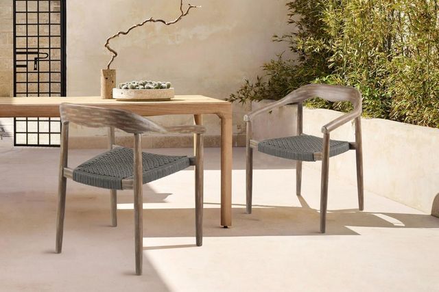 Armen Living Santo 2-Piece Charcoal/Brown Rope/Wood Outdoor Dining Arm Chair Set-1