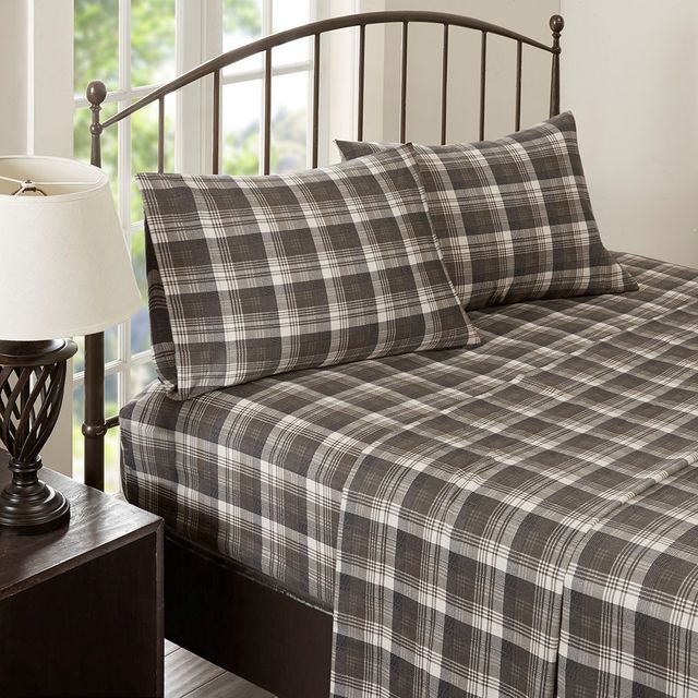 Olliix by Woolrich Brown Plaid California King Flannel Cotton Sheet Set-4
