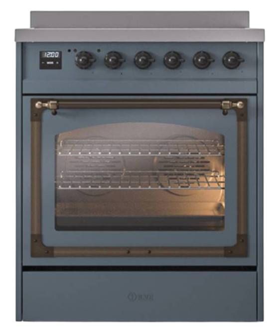 Ilve® Nostalgie II Noblesse 30'' Blue Gray Pro Style Induction Range with Burnished Trim-1