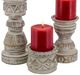 A & B Home 3-Piece Gray/Red Resin Carved Pillar Holder Set-1