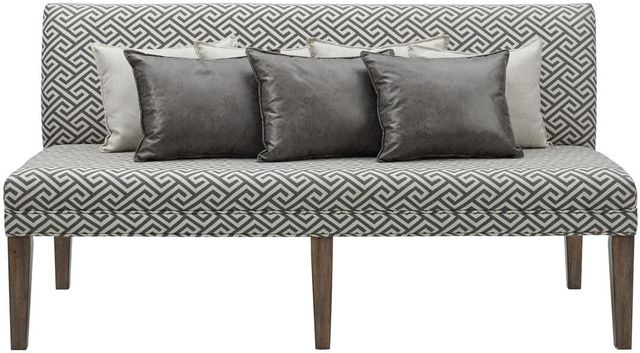 Elements International Gramercy Gray/Walnut Upholstered Dining Settee-1