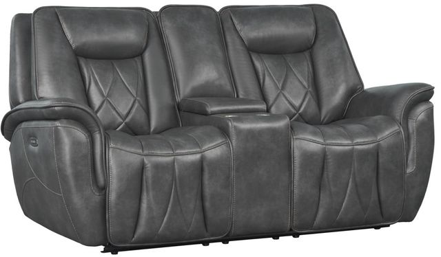 Corinthian Furniture Jordan Charcoal Power Reclining Console Loveseat with Headrest-0